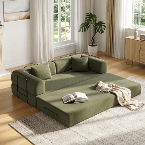 Vista 14 de Sofá Cama Convertible de 59 Pulgadas, Cama de Sofá de Pana Sin Estructura, Sofá Cama Futón Extraíble, Sofá Plegable para Sala de Estar