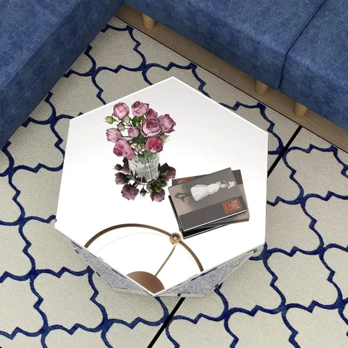 Vista 3 de Mesa auxiliar de tambor con espejo, mesa de acento hexagonal
