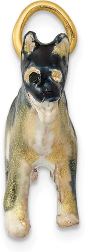 Vista 2 de Black Bow Jewelry - Colgante de oro amarillo de 14 quilates con diseño de pastor alemán esmaltado en 3D
