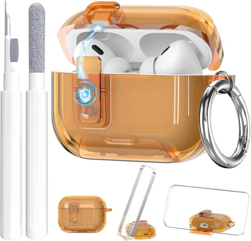 Vista 29 de Compatible con Airpods Pro 3 Funda transparente con bloqueo para teléfono, suave TPU magnético bloqueo automático Apple AirPods Pro de tercera