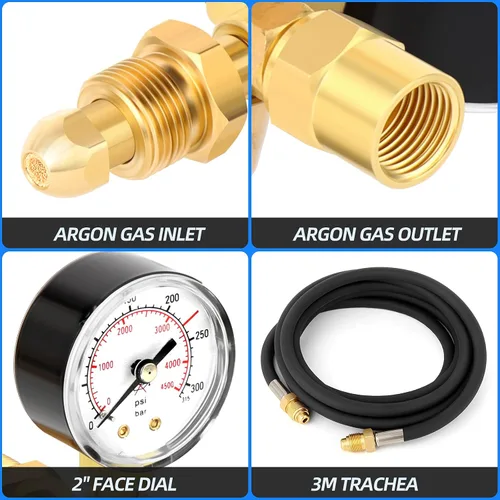 Vista 7 de MEANLIN MEASURE Reguladores de CO2 de argón, reguladores de soldadura de gas, CGA580, montaje con soldadura Miller Lincoln Mig Tig con manguera