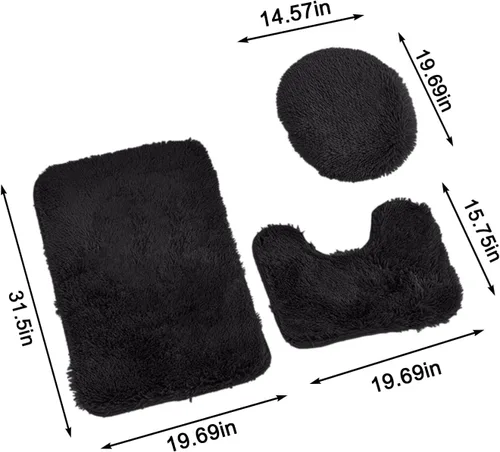 Vista 2 de Juego de alfombras de baño ultrasuaves antideslizantes, 3 piezas de felpilla para bañera, ducha y suelo de inodoro, color sólido absorbente de felpa