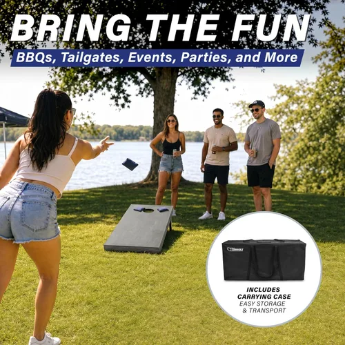 Vista 5 de GoSports 4 ft x 2 ft Regulation Size Wooden Cornhole Boards Set with Light Gray Finish - Includes Carrying Case Estrellas y rayas americanas