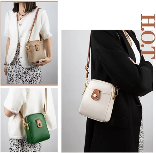 Vista 6 de Mudono Bolso bandolera pequeño para mujer, de cuero auténtico, bolso de hombro ligero, bolso vintage para uso diario