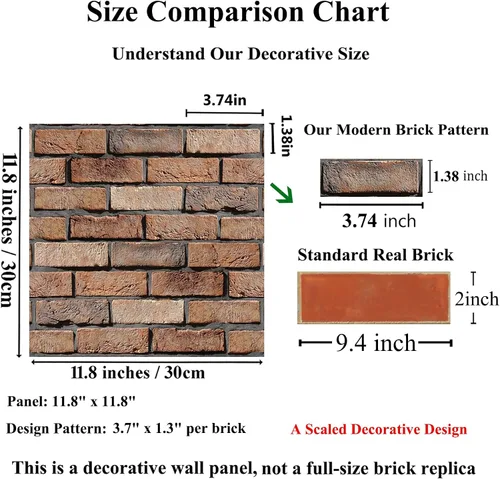 Vista 2 de Paneles de Pared 3D Despegar y Pegar - Paquete de 10 Paneles de PVC con Textura de Ladrillo, Azulejos de Pared Autoadhesivos Impermeables para rojo