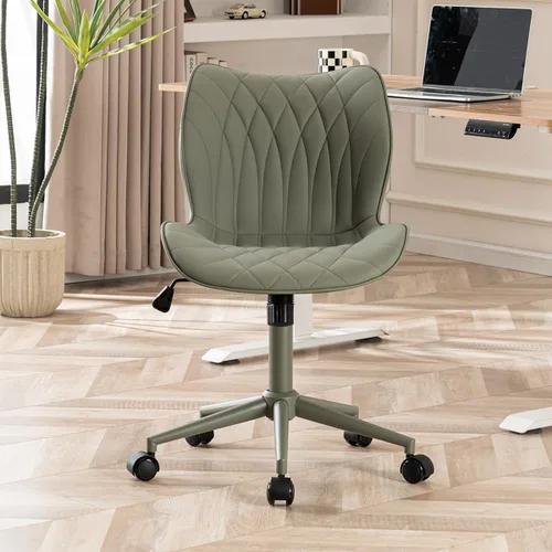 Vista 15 de YOUNUOKE - Silla de escritorio sin brazos con ruedas, sillas de oficina en casa, color verde aguacate PU Leather Comfy Task Chair with Wheels