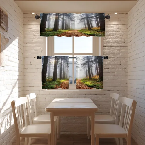Vista 7 de Cortinas opacas de poliéster multicapa marrón con diseño de bosque natural, 2 unidades, 26 x 24 pulgadas
