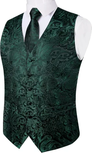 Vista 4 de DiBanGu Conjunto de corbata de chaleco de cachemira para hombre con alfiler de solapa, clip de corbata, 7 piezas de seda con cuello en V, chaleco