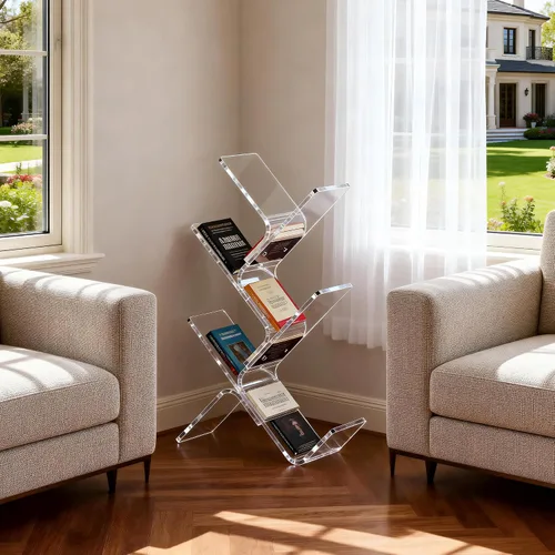 Vista 5 de Estantería de acrílico para árboles, moderna estantería transparente de pie, organizador de árboles, estante de almacenamiento decorativo