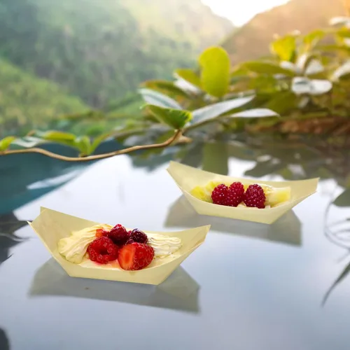 Vista 6 de BambooMN - Platos desechables para barcos de madera para alimentos y aperitivos - 4.3" x 2.5" x 1" - 100 piezas