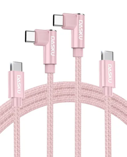 Vista 9 de Cable USB a USB C de 90 grados de 60 W, carga rápida de 3 pies, paquete de 2 cables USB A a USB C, cable USB tipo C de ángulo recto para iPhone