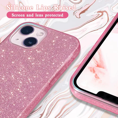 Vista 2 de MATEPROX Bling Sparkle - Funda protectora compatible con iPhone 13 de 6.1 pulgadas de 2021 para niñas y mujeres (rosa)