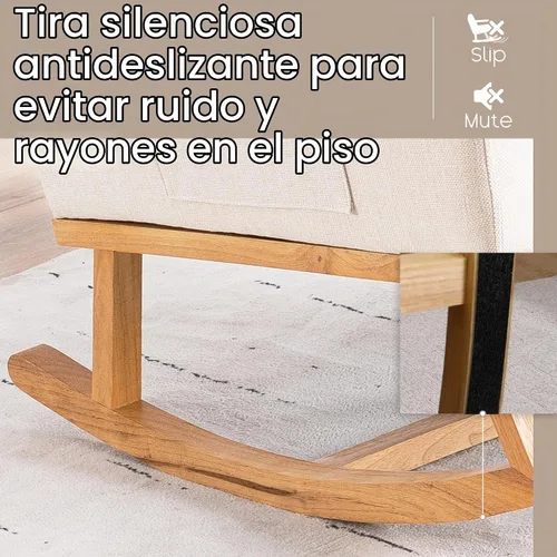 Vista 4 de Mecedora para guardería, sillas de acento modernas tapizadas de lino para enfermería, sillón acolchado para sala de estar interior, dormitorio, beige