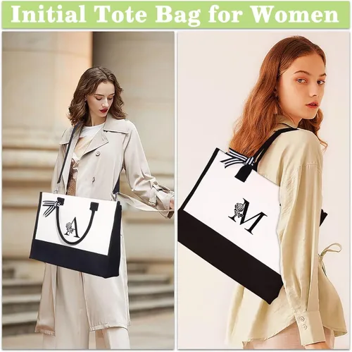 Vista 4 de YOOLIFE Regalos para el día de San Valentín, bolsa de lona con inicial y bolsa de maquillaje, regalos de cumpleaños para mujeres, esposa, mamá