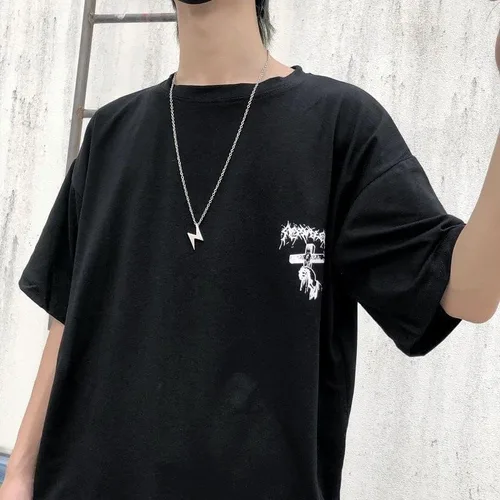 Vista 4 de CYee Y2K - Camiseta punk de manga corta de gran tamaño para hombre, hip-hop, crucifijo impreso, sudadera Harajuku Streetwear