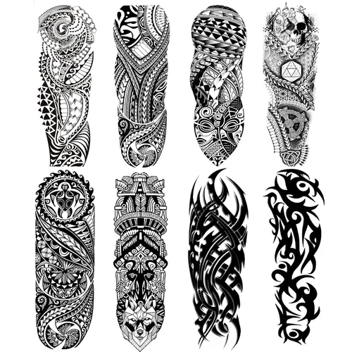 Vista 8 de Pegatinas de tatuaje de manga de león falso, brazo completo, tatuajes temporales para adultos, niños, mujeres, maquillaje, 8 hojas