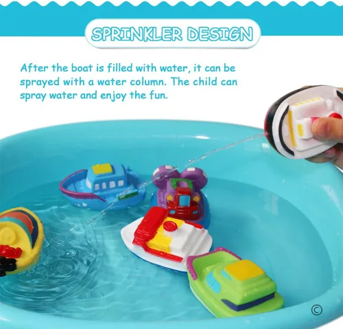 Vista 2 de Juguetes flotantes de baño para bañera (6 unidades), juguetes de barco de baño suaves para bebés, juguetes de agua de aprendizaje de bañera