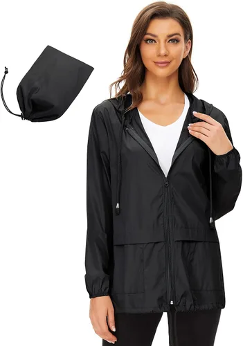 Vista 3 de Abrigos de lluvia para mujer, ligeros, impermeables, para exteriores, con capucha, impermeables plegables
