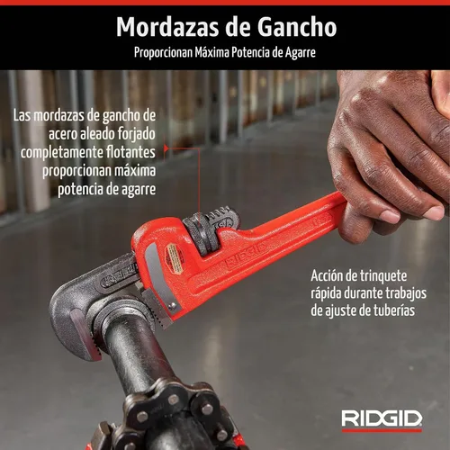 Vista 6 de RIDGID 31015 - Llave de tubería recta de alta resistencia, llave de fontanería resistente de 12 pulgadas con hilos autolimpiantes y mordazas