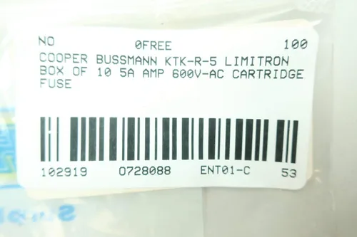 Vista 7 de Caja de 10 cartuchos COOPER BUSSMANN KTK-R-5 LIMITRON Fusible 5A AMP 600V-AC
