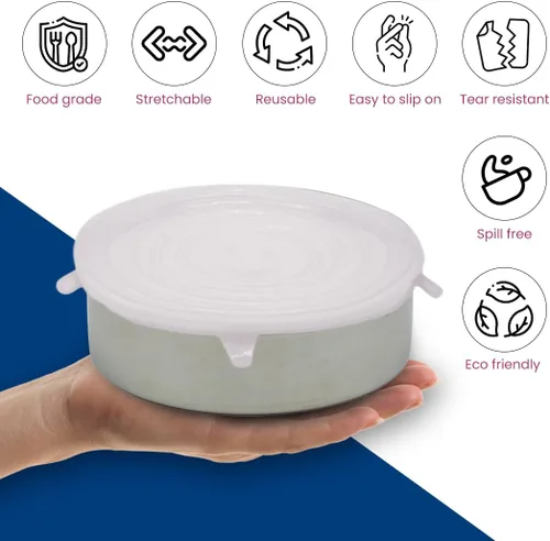 Vista 3 de Gadgetime USA - Tapas elásticas de silicona - Fundas para tazones - Almacenamiento de alimentos reutilizables - Tapas de silicona aptas
