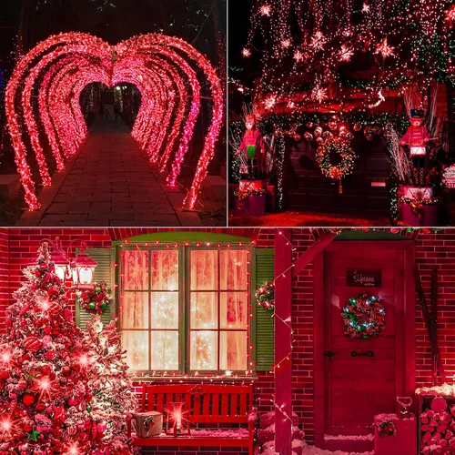 Vista 6 de Luces rojas de San Valentín, 100 luces LED de 33 pies de Navidad enchufables 8 modes waterproof clear wire string lights for indoor outdoor