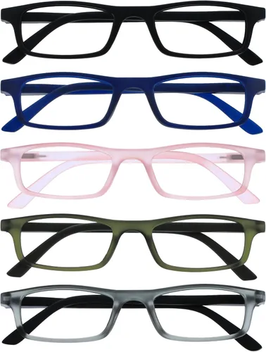 Vista 14 de OPULIZE TED - Lentes de lectura para mujeres y hombres, marco mate rectangular ligero y estrecho con bisagras de resorte, color negro +1.50
