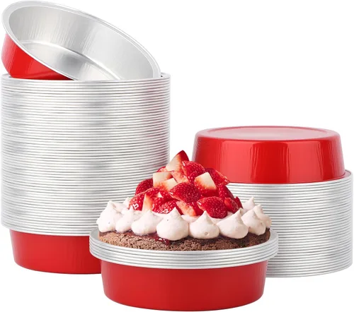 Vista 22 de Beasea Paquete de 100 moldes desechables para hornear de 4 pulgadas, 7.3 onzas, 7.3 fl oz / 215ml, papel de aluminio, mini ramequín sin tapas
