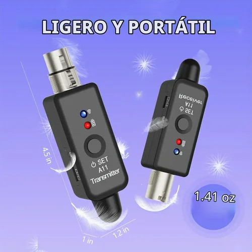 Vista 8 de Sistema de micrófono inalámbrico A11, transmisor y receptor XLR de 2.4 GHz para micrófono dinámico, mezclador de audio, sistema PA, rango de 100