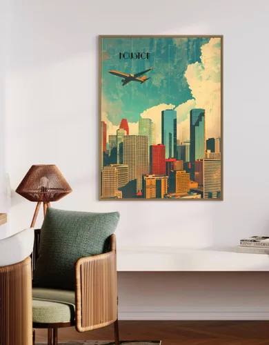 Vista 4 de Turnip Designs 8X10 sin marco Houston Texas Retro City Urbano Paisaje Arte Impresión Póster Ilustración Decoración del Hogar RC014