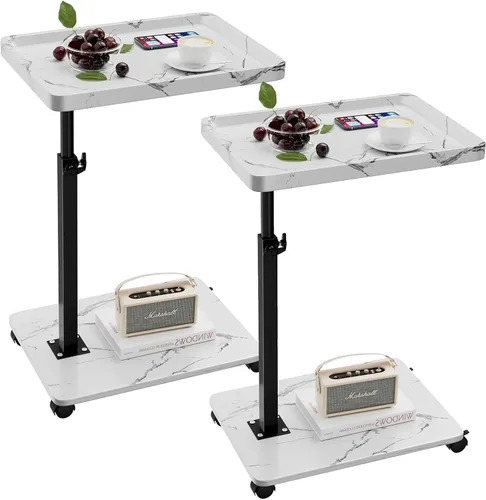Vista 9 de Mesa auxiliar de mesa C de altura ajustable, bandeja de TV giratoria de 360° para espacios pequeños, mesas de sofá que se deslizan debajo, mesas