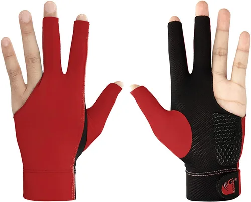Vista 6 de Guante de billar para mano izquierda, 3 dedos, guantes elásticos para piscina, tiradores Carom Snooker Cue Game Sport Show Glove
