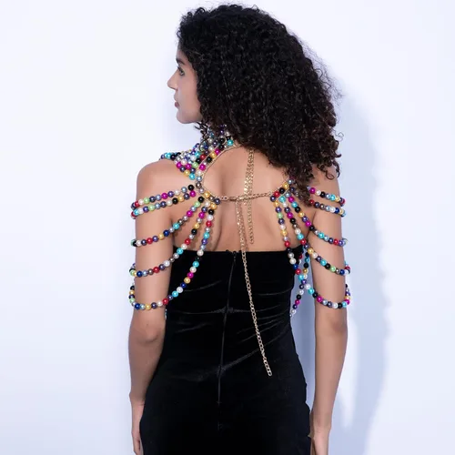 Vista 5 de CCbodily - Brasier de cadena de perlas para el cuerpo, collares de hombro de moda, joyería corporal
