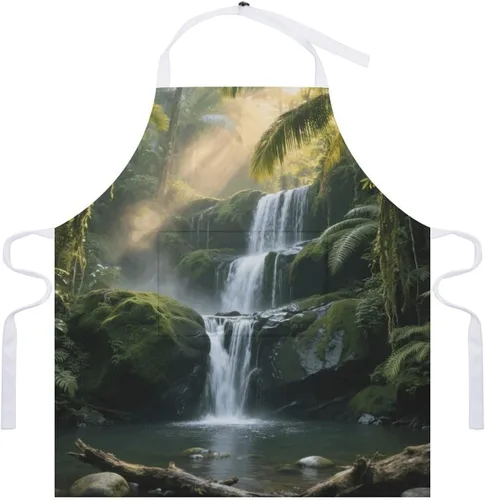 Vista 7 de MUSM Apron for Adults - 27.6 X 31.5 Inch, Heavy-Duty Polyester Aprons with Two Large Pockets, Waterproof Forest Waterfall Kitchen Apron for Cooking