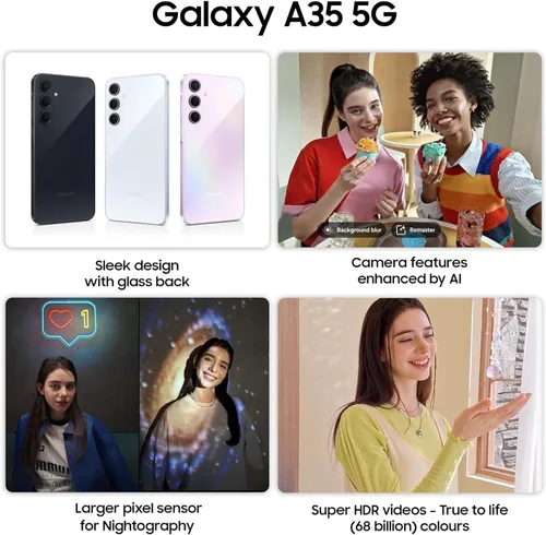 Vista 2 de Samsung Galaxy A35 5G A356E 128GB Dual-SIM GSM Desbloqueado Android Smartphone (variante latín/LTE compatible con EE. UU.) - Lila impresionante