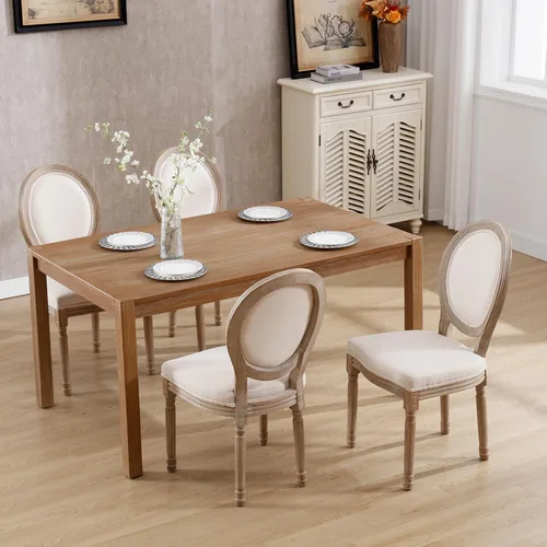 Vista 3 de Kmax Sillas de comedor estilo granja, patas de madera marrón, elegantes sillas de cocina copetudas, sillas de dormitorio francesas desgastadas