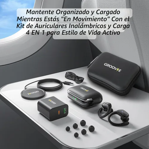 Vista 9 de Groove Auriculares inalámbricos 4 en 1 con estuche de carga, 80 horas de reproducción, auriculares inalámbricos Bluetooth 5.3 IPX7, impermeables