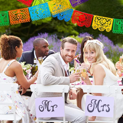 Vista 3 de Zhanmai Paquete de 5 pancartas de fiesta mexicana, juego de carteles de papel picado, 10 patrones, 80 pies, plástico, rectangular, multicolor