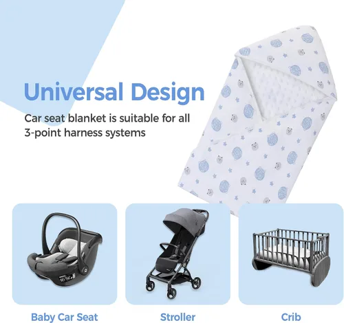 Vista 6 de Miracle Baby Manta de asiento de automóvil para bebés, manta ligera de algodón con arnés de 3/5 puntos, envoltura suave de lunares Minky para bebés