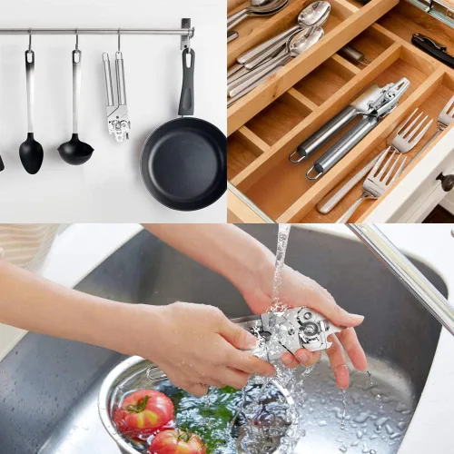 Vista 7 de Abrelatas manual, abrelatas de acero inoxidable profesional seguro para alimentos, fácil de usar para Kitchenaid, abrelatas, tarros, abrebotellas