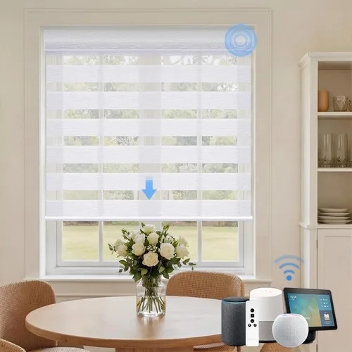 Vista 30 de Persianas motorizadas de cebra, persianas automáticas de oscurecimiento del 85% para ventanas interiores compatibles con HomeKit, Alexa, Google