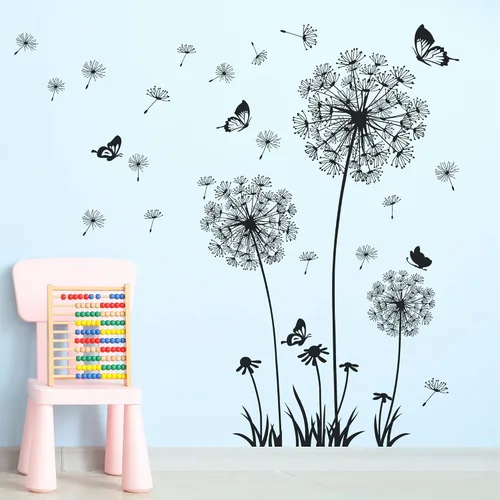 Vista 7 de Calcomanías de pared de diente de león, removibles, calcomanías de pared de flores para despegar y pegar, murales de mariposas florales, decoración