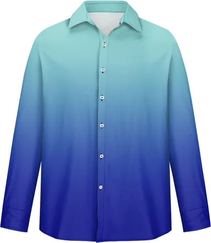 Vista 3 de Ymosrh Camisas de manga larga para hombre, color degradado, con botones, casual, formal, para boda, graduación, tallas M-3XL