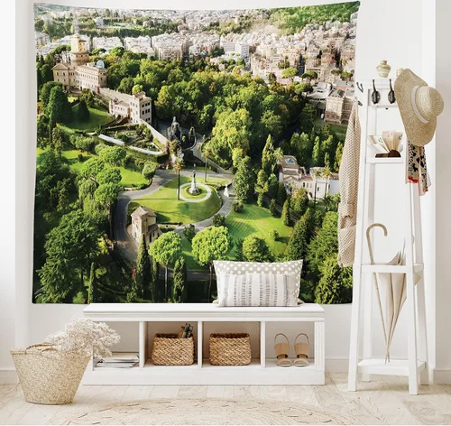 Vista 137 de Ambesonne Tapiz Trippy, vista panorámica de la cascada con bosques de ensueño y mandala oriental psicodélico, decoración de tela para colgar