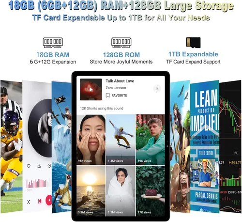 Vista 4 de 2026 La última tableta Android de 11 pulgadas, 18 GB de RAM, 128 GB de ROM, expansión de 1 TB, pantalla 2K, T616 Octa-Core, WiFi 5G, cámara de 13