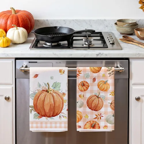 Vista 6 de Bonsai Tree Fall Kitchen Towels Sets of 2, Fall Decor Hand Towels for Bathroom, Pumpkin Dish Towel 18”x28”, Autumn Decor for Housewarming