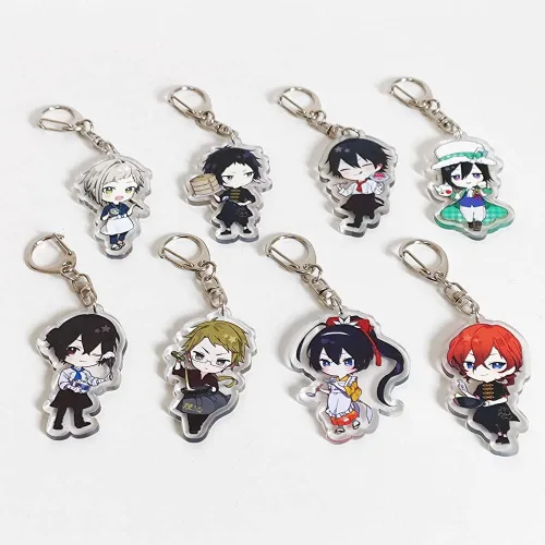 Vista 2 de JCvCX Llavero de acrílico para perros de Bungo, 8 unidades, Osamu Dazai, cosplay, Nikolai Gogol, llavero acrílico Fyodor Dostoyevsky, figura