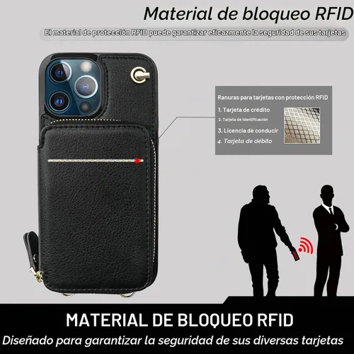 Vista 3 de Bocasal Funda tipo cartera cruzada con múltiples ranuras para iPhone 13 Pro Negro