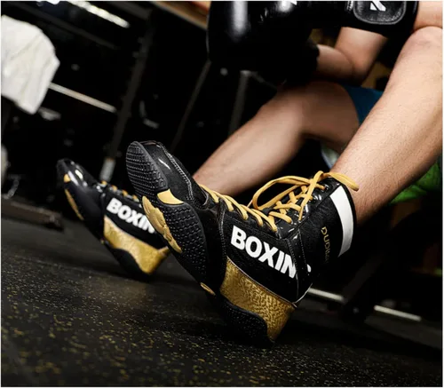 Vista 6 de Zapatos de boxeo profesionales para hombres y mujeres, transpirables, zapatos de entrenamiento para adultos, antideslizantes, para fitness