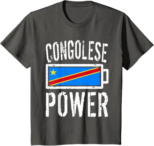 Vista 39 de Camiseta de batería de energía congoleña con bandera de República Democrática del Congo, Negro, S